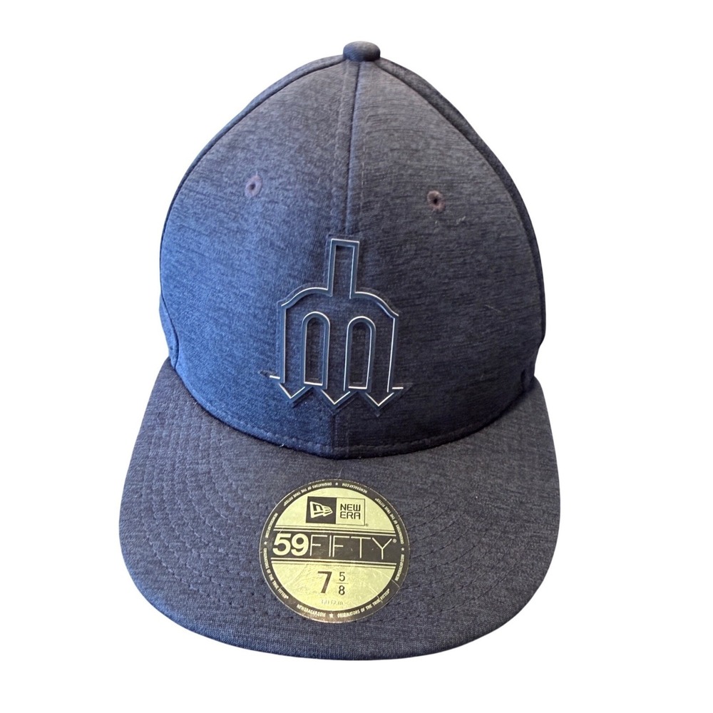 New Era 59FIFTY Seattle Mariners Fitted Hat Navy Blue Heather Trident Size 7 5/8
